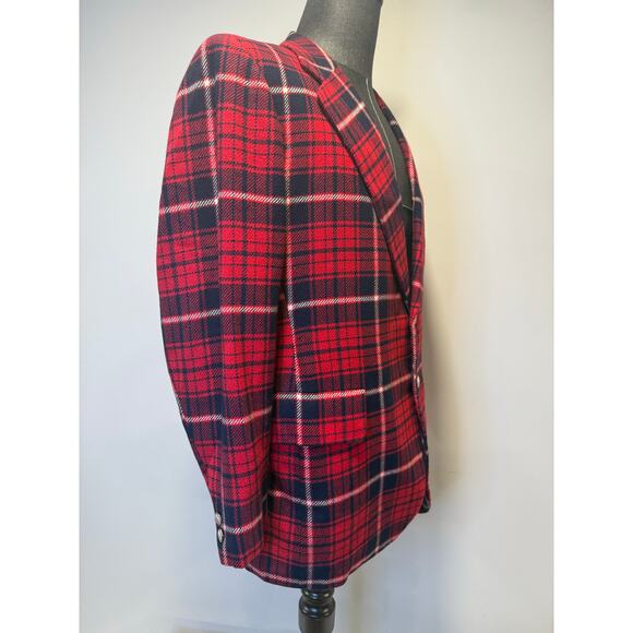 Lebow 100% Cashmere Red Blue Plaid 2 Button Vintage Suit Jacket Size 43 JL - Picture 7 of 16
